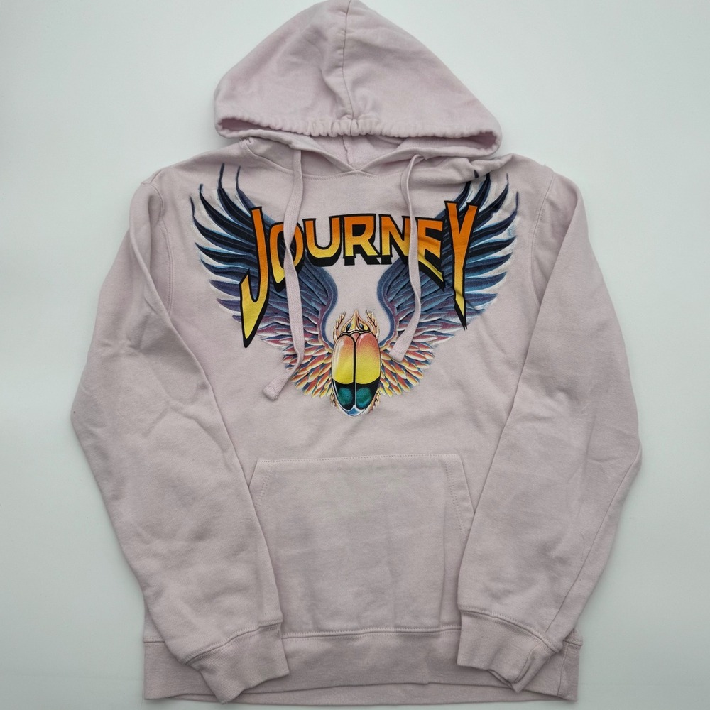 Journey Band Hoodie Light Pink Winged‎ Scarab Graphic Rock Concert Sweatshirt cS